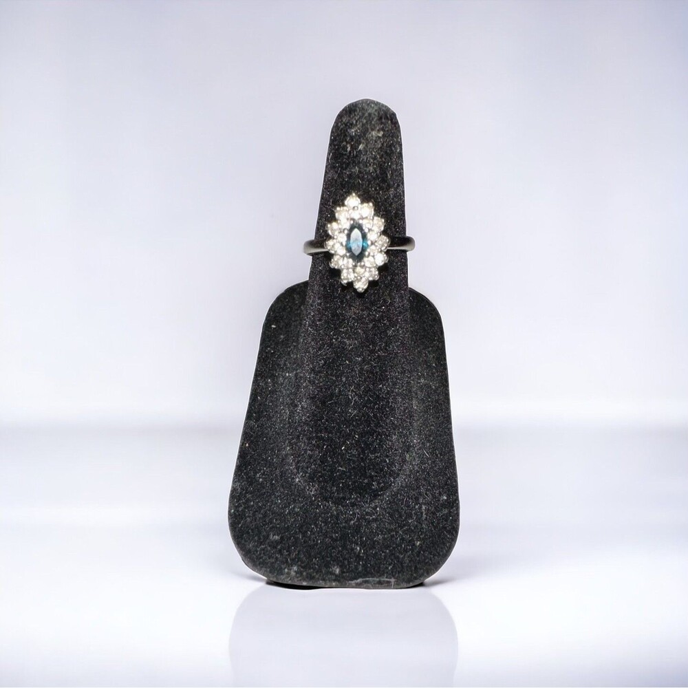 Vintage Silver Rhod E.P. S/A Collection Blue Stone Ring. Size 5